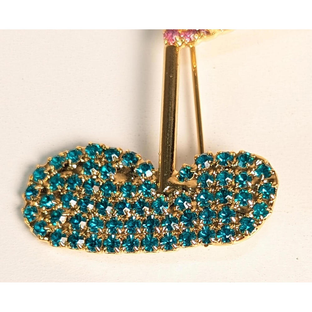 Dorothy BAUER Vintage 19th Hole Pin/Brooch Pink & Teal Crystals Golf Unisex Vtg - Picture 3 of 6